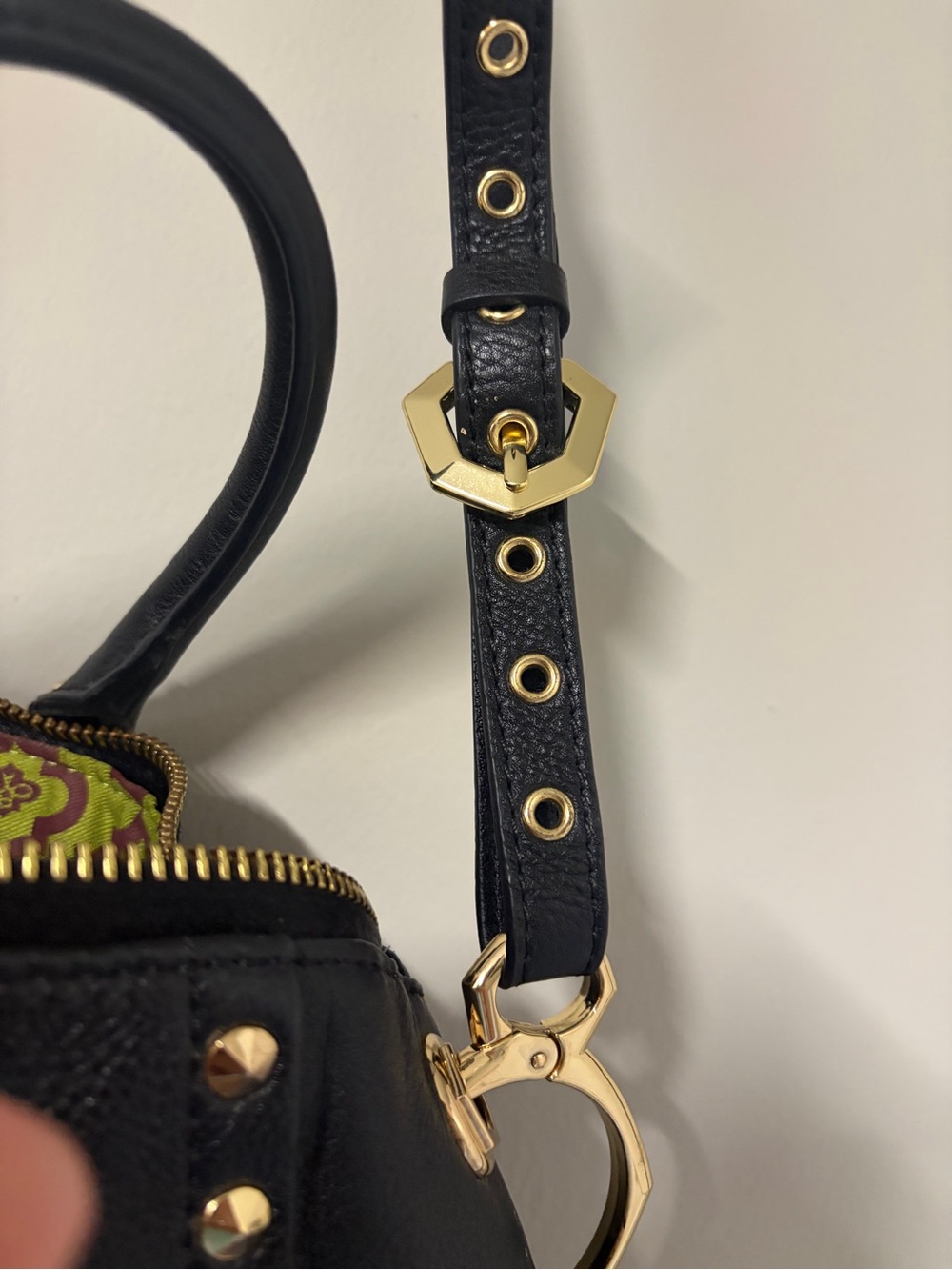 orYANY Black Pebbled Leather Shoulder Bag, Gold accents crossbody handbag - Picture 6 of 10